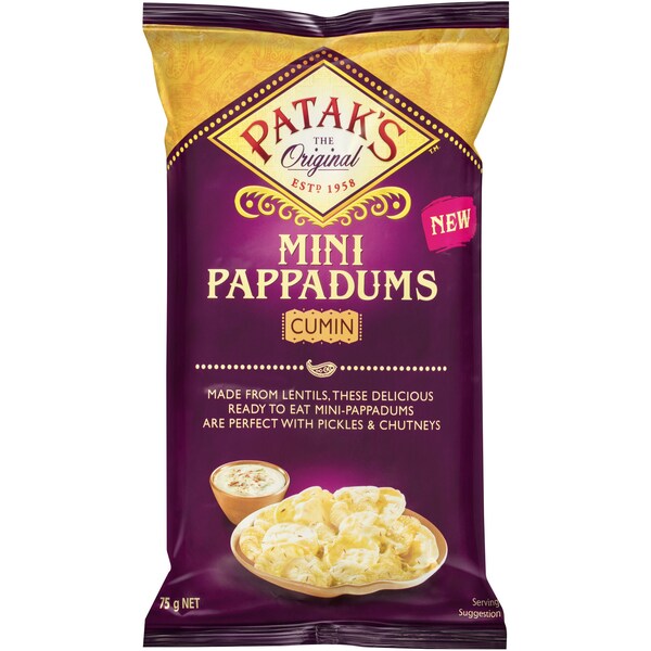 Patak's Ready To Eat Pappadum Mini Cumin 75g 6pk