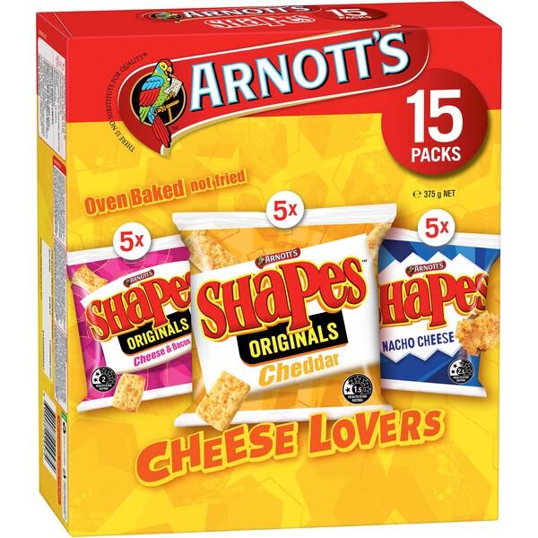 Arnott's Shapes Multipack Cracker Biscuits Cheese Lovers 15 pack