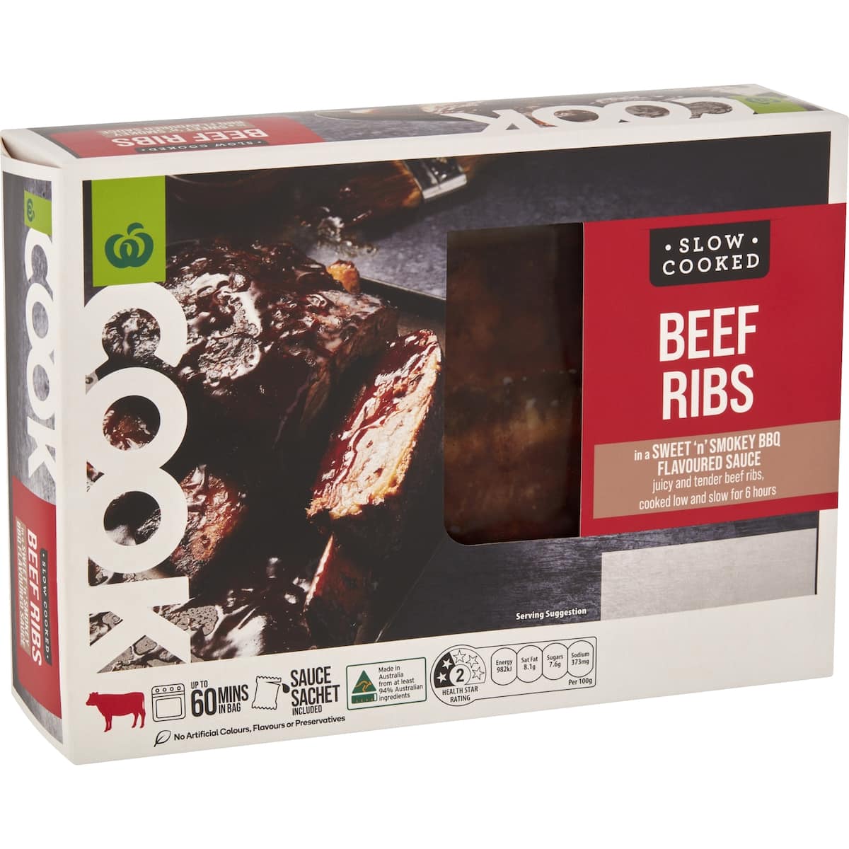 Woolworths Cook Slow Cooked Beef Ribs In Bbq Sauce 800g ( up to 1 Kg) bunch