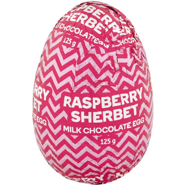 Woolworths Milk Chocolate Easter Egg With Raspberry Sherbet 125g