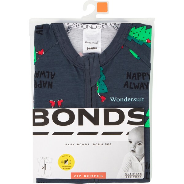 Bonds Zip Romper Christmas Edition Black Each
