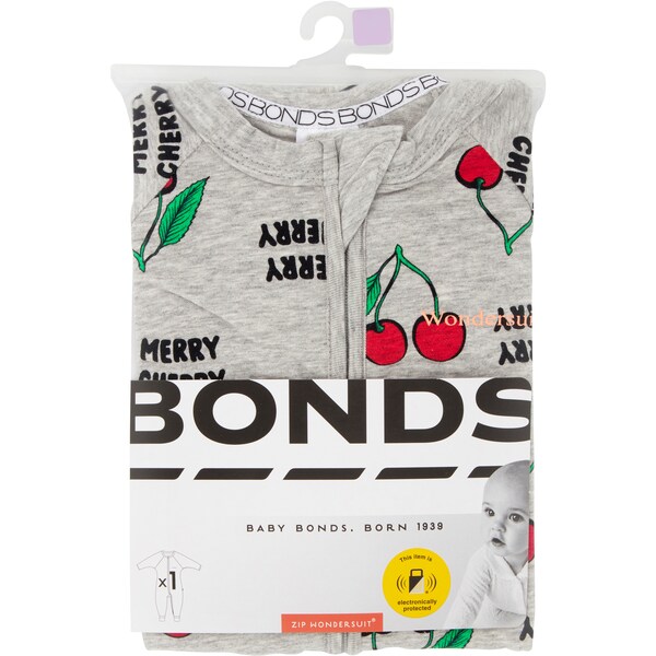 Bonds Zip Wondersuit Christmas Edition Cherry Grey Each