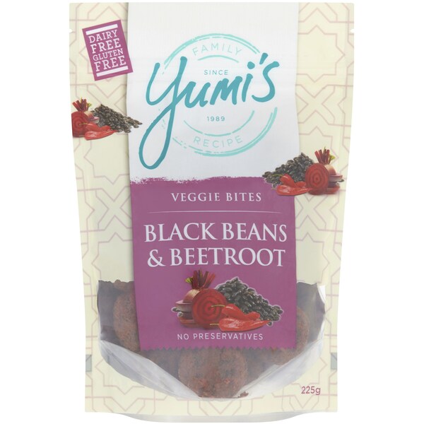 Yumi's Vegie Bites Blackbean & Beetroot 225g