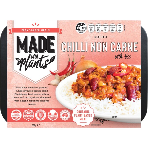 Made With Plants Plant-Based Chilli Non Carne With Rice 350g