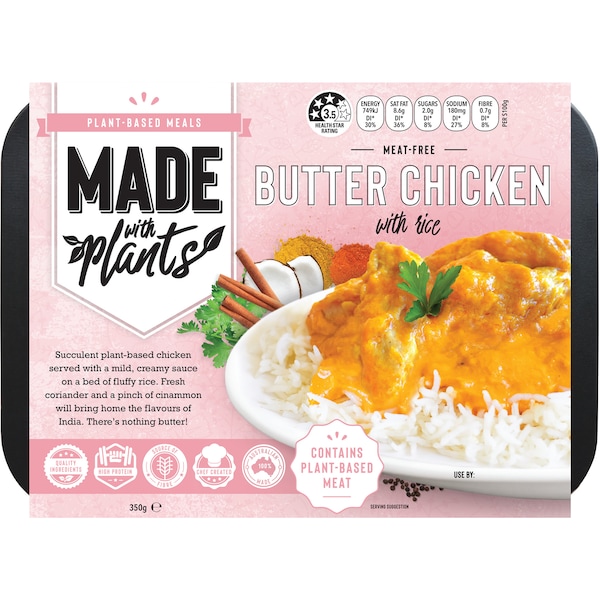 Made With Plants Plant-Based Butter Chicken With Rice 350g