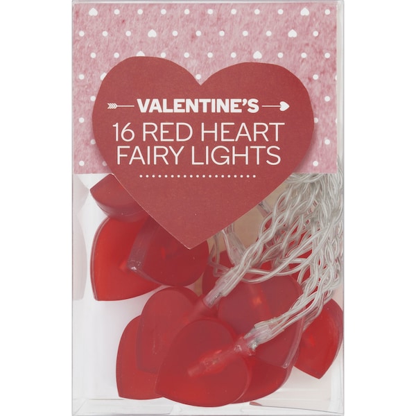 Valentine's Day Red Heart Shaped Fairy Lights 16 Pack