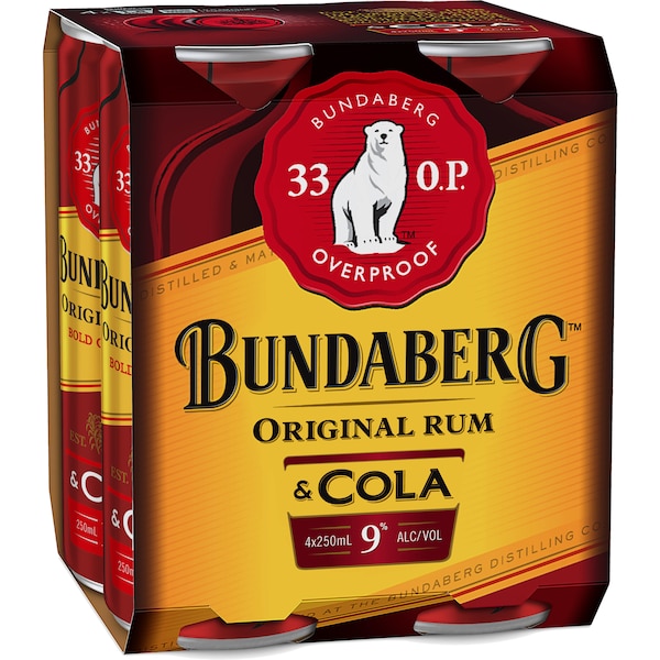Bundaberg Rum & Cola 33 Op 250mL x 4 pack