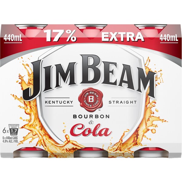 Jim Beam White Label Bourbon & Cola Can 440mL x 6 pack