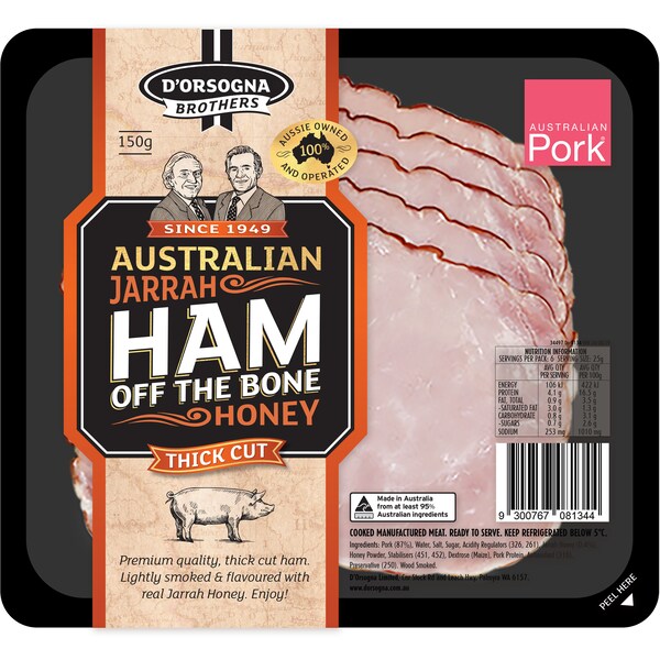 D'Orsogna Australian Jarrah Honey Ham Off The Bone 150g
