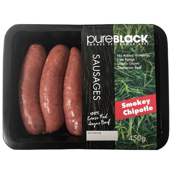 Pure Black Grass Fed Angus Beef Smokey Chipotle Sausages 450g
