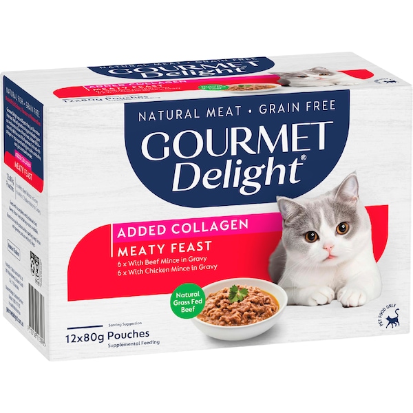 Gourmet Delight Meaty Feast Wet Cat Food 80g x 12 pack