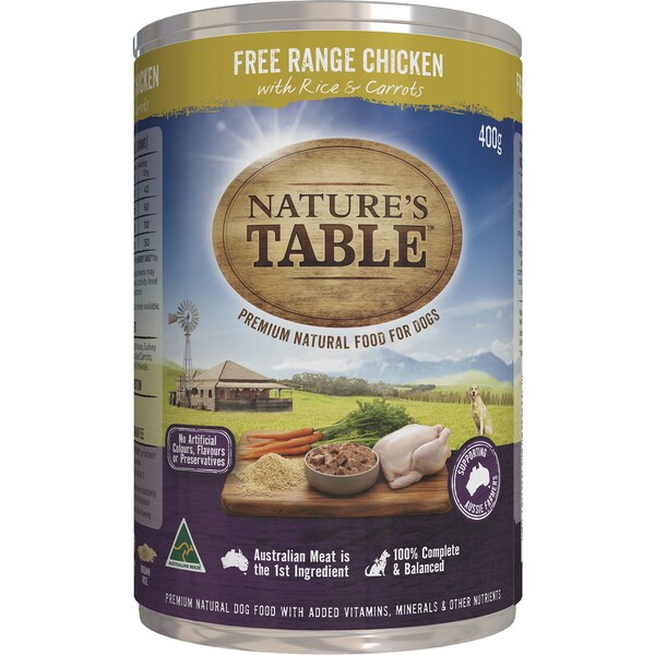 Nature's Table Free Range Chicken With Rice & Carrots Wet Dog Food Can 400g