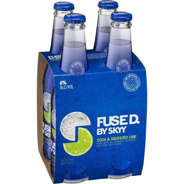 Skyy Fused Vodka Soda & Lime Bottles 330mL x 4 pack