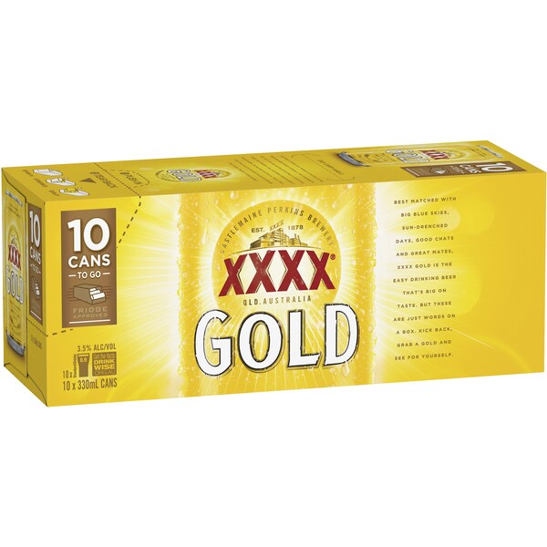 XXXX Gold Mid Strength Lager Cans 330mL x 10 pack