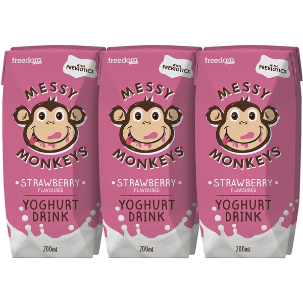 Messy Monkeys Strawberry Drink Yoghurt 6x200ml