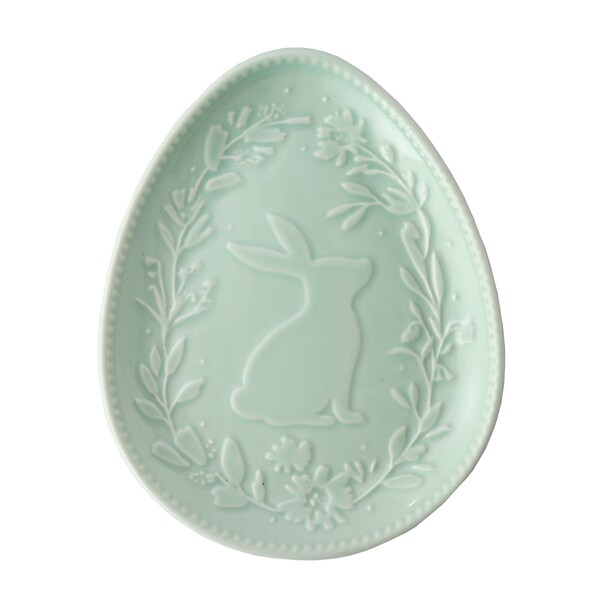 Easter Ceramic Egg Shaped Plate Green each