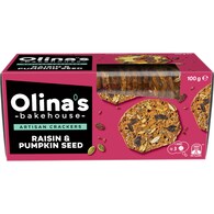 Olina's Bakehouse Artisan Crackers Biscuits Raisin & Pumpkin Seeds