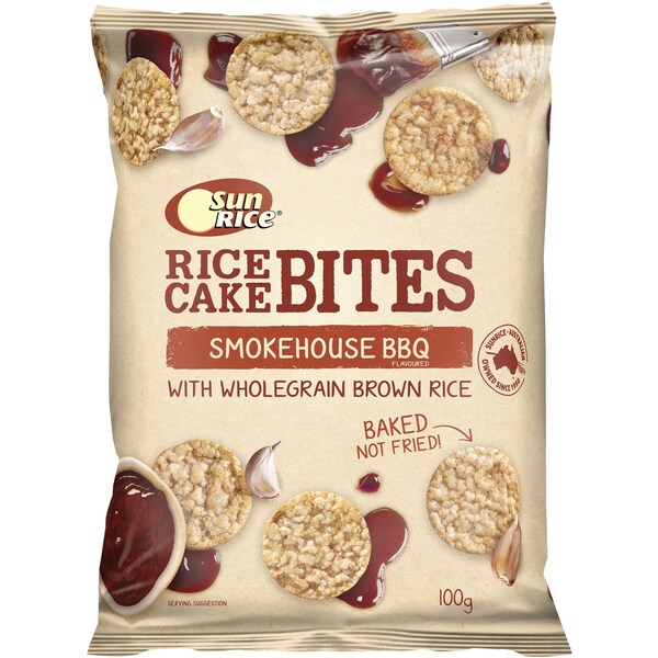 Sunrice Rice Cake Bites Smoke House BBQ Wholegrain 100G