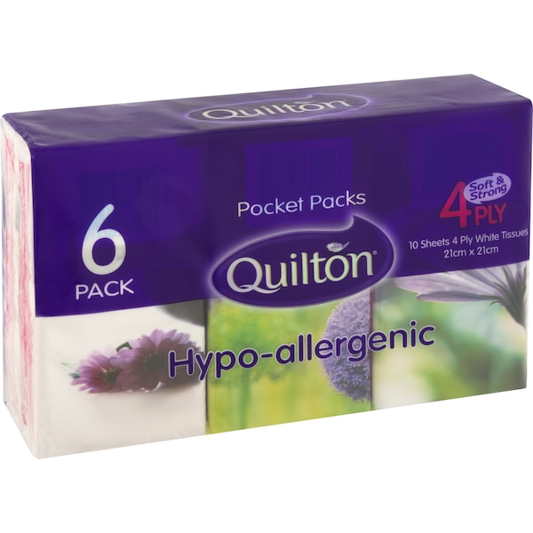 Quilton Pocket Packs 4Ply Hypo Allergenic 6 pack