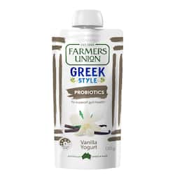 Farmers Union Greek Style Yogurt Pouch Real Vanilla Bean 130g