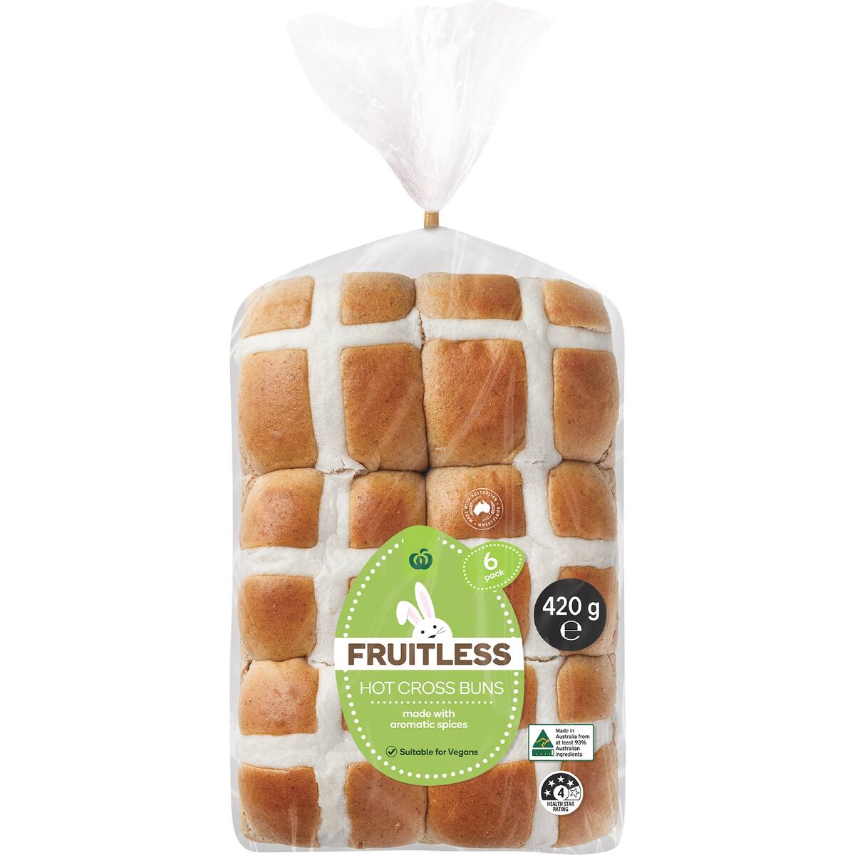 Woolworths Fruitless Hot Cross Buns 6 Pack bunch