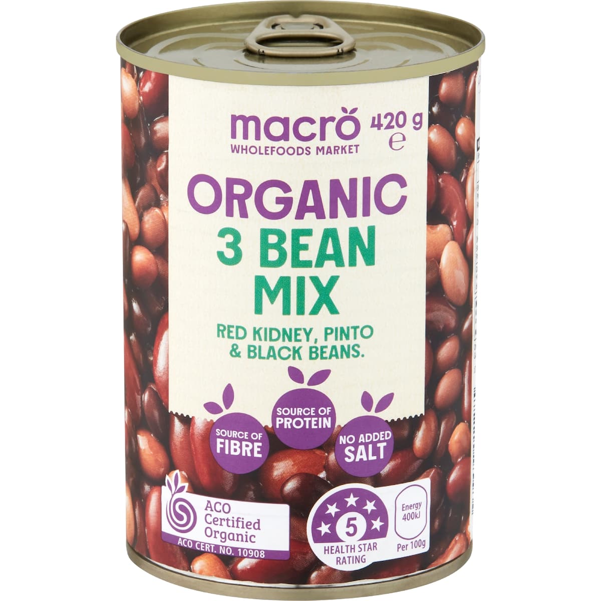Macro Organic Mexican Style 3 Bean Mix No Added Salt 420g bunch
