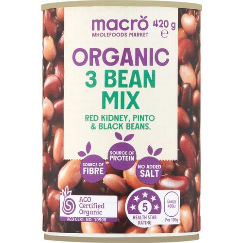 Macro Organic Mexican Style 3 Bean Mix No Added Salt 420g bunch