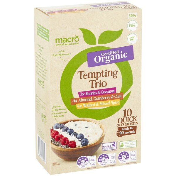 Macro Organic Mixed Variety Quick Oats Sachets 10 pack
