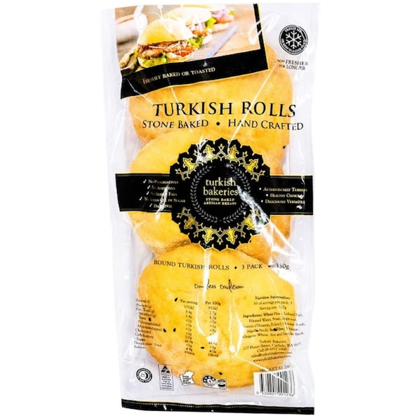 Turkish Bakeries Stone Baked Round Rolls Hand Crafted 3 pack
