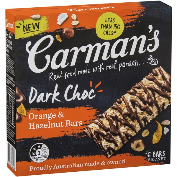 Carman's Dark Choc Orange Hazelnut Bar 210g