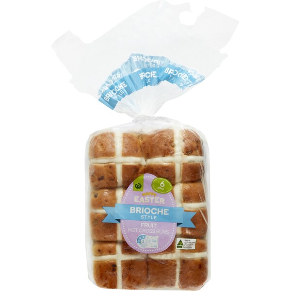 Woolworths Fruit Hot Cross Buns Brioche Style 6 Pack