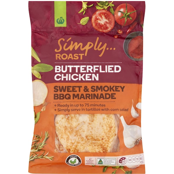 Woolworths Simply Roast Butterflied Chicken Sweet & Smokey 900g - 1.4kg