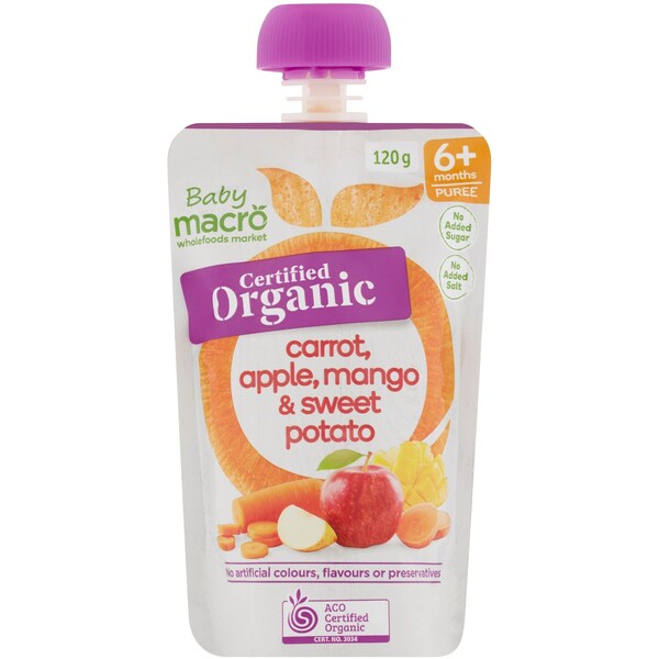Macro Organic 6 Months+ Carrot Apple Mango & Sweet Potato 120g