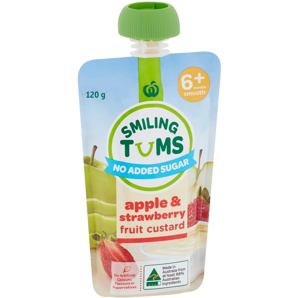 Woolworths Smiling Tums 6 Months+ Apple & Strawberry Custard 120g