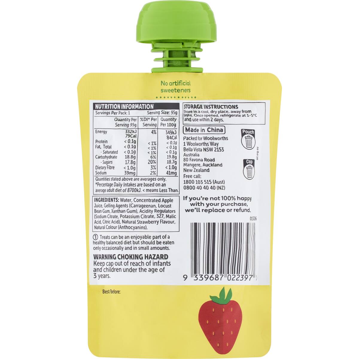 Woolworths Strawberry Flavoured Jelly In Pouch 95g bunch