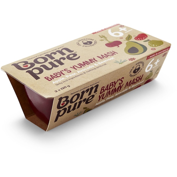 Born Pure Baby Food Apple Pear Avocado & Beetroot 6+ Months 2x120g