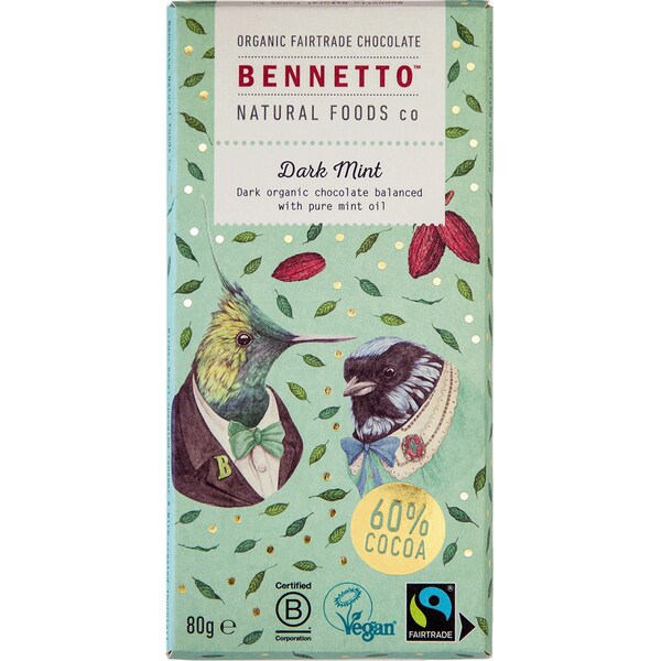 Bennetto Mint Dark Chocolate Block 80g