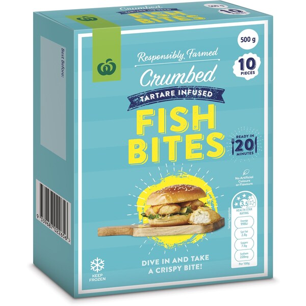 Woolworths Crumbed Tartare Infused Fish Bites 10pk 500g