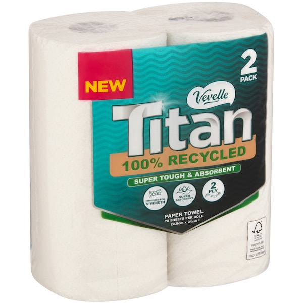 Vevelle Recycled Paper Towel 2 Ply 140 Sheets 2 Pack