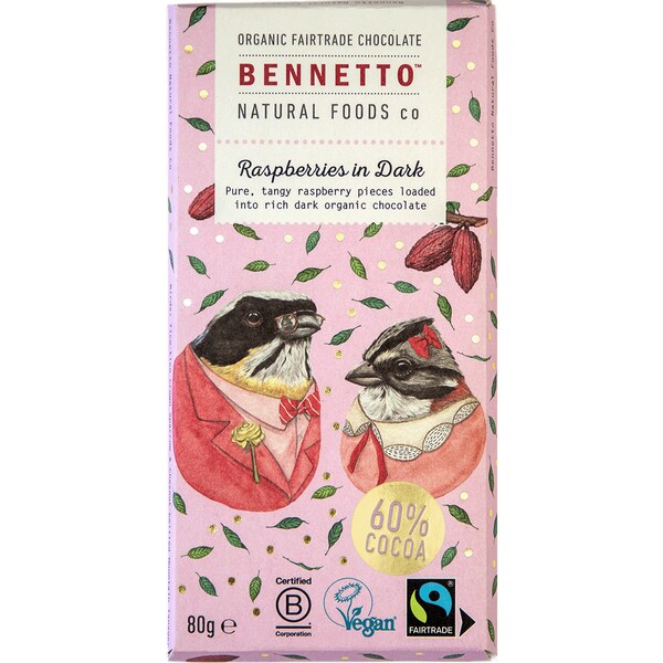 Bennetto Raspberry Dark Chocolate Block 80g
