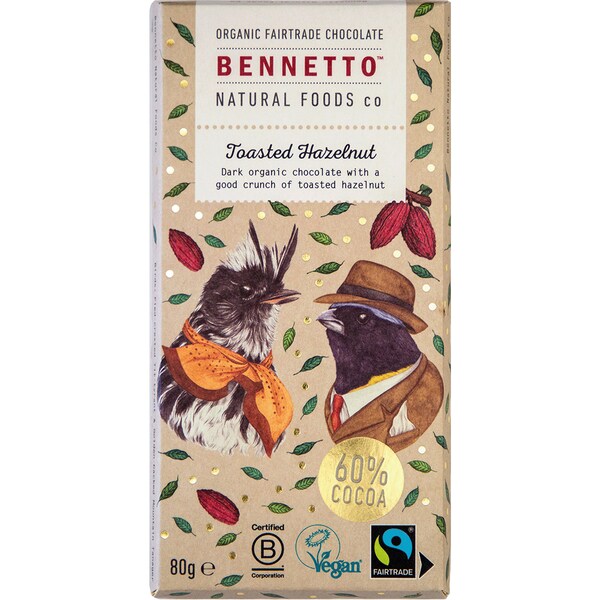Bennetto Toasted Hazelnut Dark Chocolate Block 80g