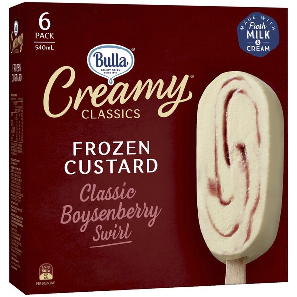 Bulla Creamy Classics Frozen Custard Boysenberry Swirl 6 Pack