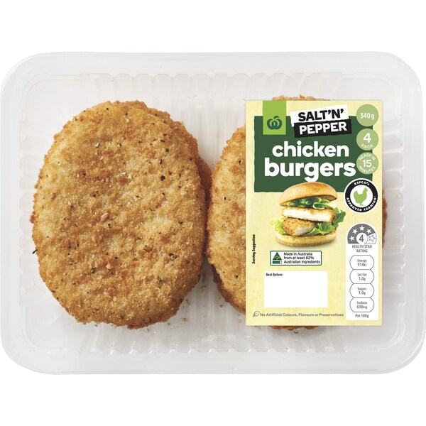 Woolworths Rspca Chicken Burger Salt & Pepper 340g