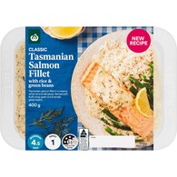 Woolworths Tasmanian Salmon Fillet With Rice & Green Beans