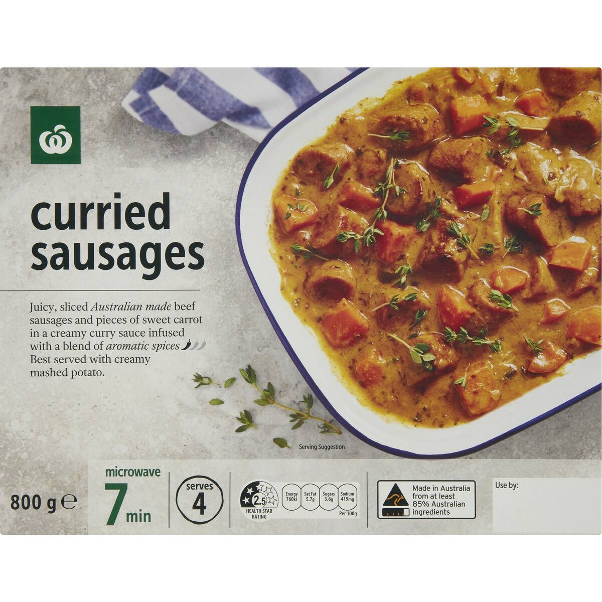 Woolworths Curried Sausages Chilled Meal 800g bunch