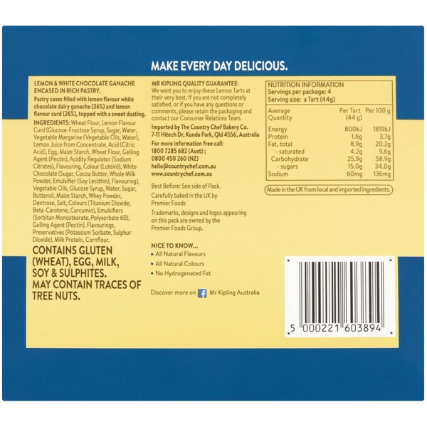 Mr Kipling Zesty Lemon Tart  4 Pack