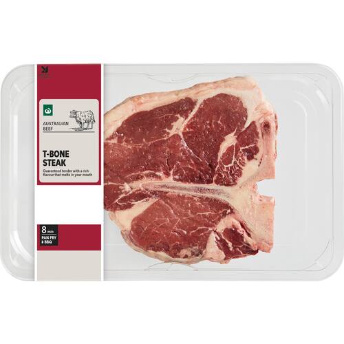Woolworths Beef t Bone Steak Medium 250g 700g (up to 600g) bunch