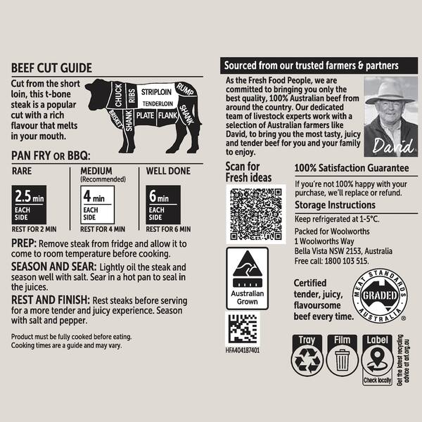 Woolworths Beef T Bone Steak Medium 250g - 700g | bunch