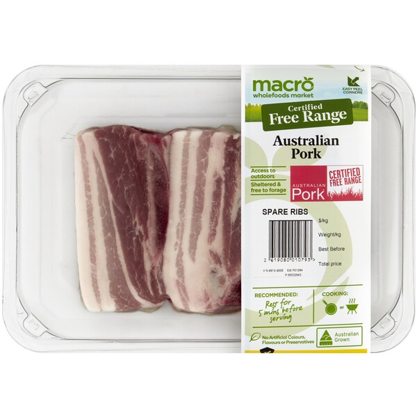 Macro Free Range Australian Pork Spare Ribs 250g - 500g