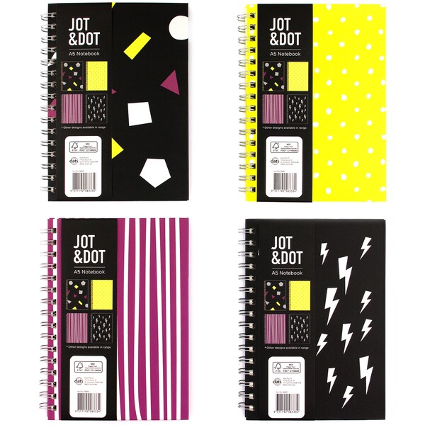 Jot & Dot a5 Spiral Fashion Notebook 160 Pages Each